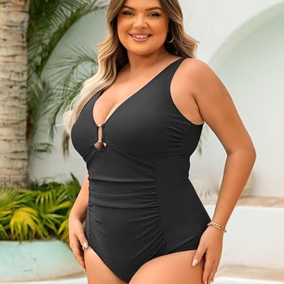 Curvagile XL Women's One Piece Tummy Control Sexy Cutout Plus Size Swimsuit - Picture 3 of 6